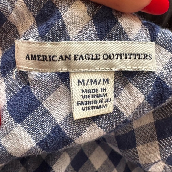 AEO women’s Blue Gingham Hi-Neck Swing Tank plaid white blue sz M preloved - Picture 10 of 11